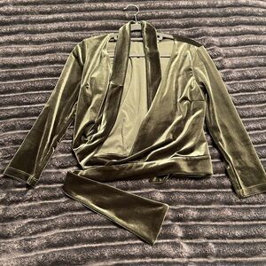 Vixen by Micheline Pitt Olive Green Velvet Wrap Top